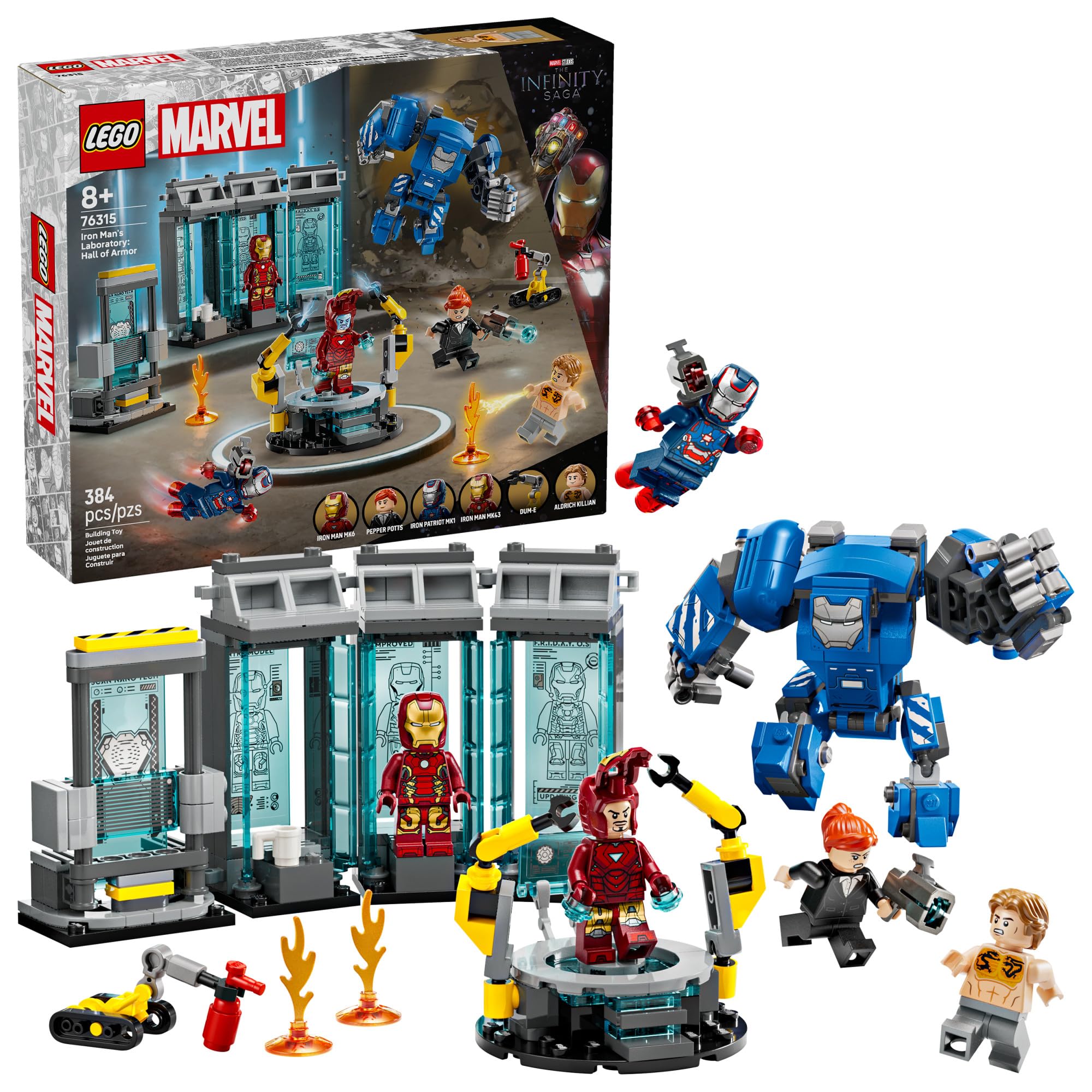 LEGO Marvel Iron Man’s Laboratory: Hall of Armor Building Toy - Marvel Superhero Toy for Kids, Boys and Girls, Ages 8+ - with Minifigures and a Mech - Gift Idea for Birthdays - 76315