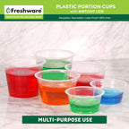 Freshware Plastic Portion Cups with Lids [5.5 Ounce, 200 Sets] Souffle Cups, Jello Shot Cups, Condiment Sauce Containers For Sampling, Sauce, Snack or Dressing