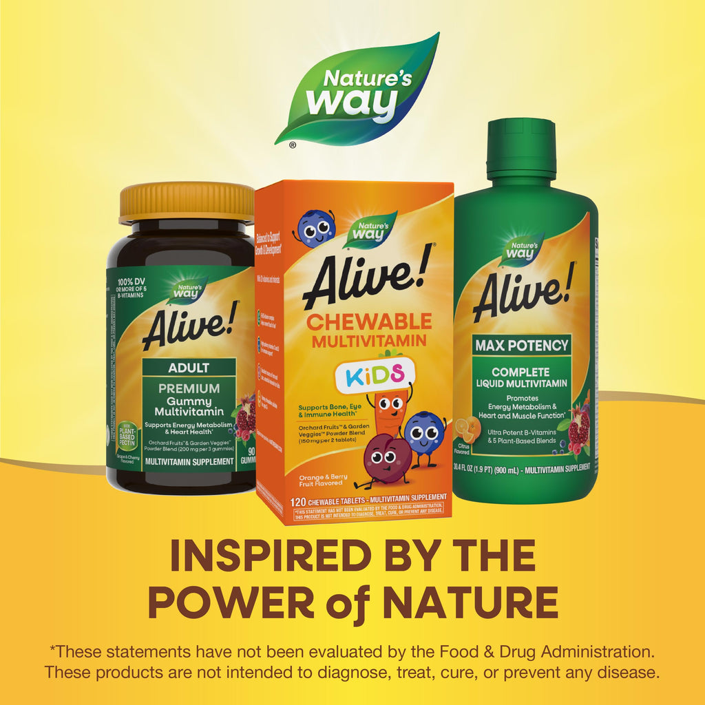 Nature's Way Alive! Children's Daily Chewable Multivitamin, Supports Bone, Eye, and Immune Health*, Orange & Berry Fruit Flavored, Gluten Free, 120 Chewable Tablets (Packaging May Vary) (Pack of 2)