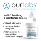 PurTabs Disinfectant Tablets, NSF D2 Certified Food Safe, Hypochlorous Acid Commercial Kitchen & Surface Sanitizer, Kills Norovirus & C. Diff Spores, EPA Registered, Pack of 6