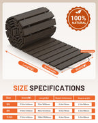 yoopin Wooden Garden Pathway Roll Out Walkway, Flexible Outdoor Wood Boardwalk for Lawn Sand Backyard, Non Slip Surface, Portable Garden Path with Rubber Connectors, 11.5FT, Brown