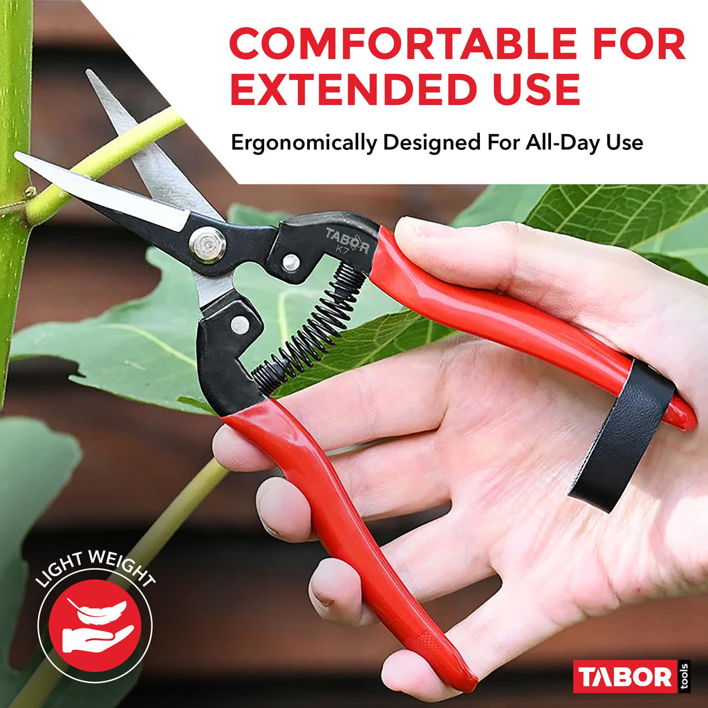 TABOR TOOLS K7A Pruning Snips – 7,5" – Carbon Steel Flower Pruning Scissors for Gardening | Floral Snips and Pruners for Deadheading, Trimming & Harvesting Herbs, Flowers, Fruits or Vegetables