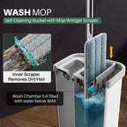 JOYMOOP Flat Mop System with Wringer Bucket, White, Microfiber Floor Cleaning Set for Wet and Dry Use, 60" Handle with 3 Reusable Pads