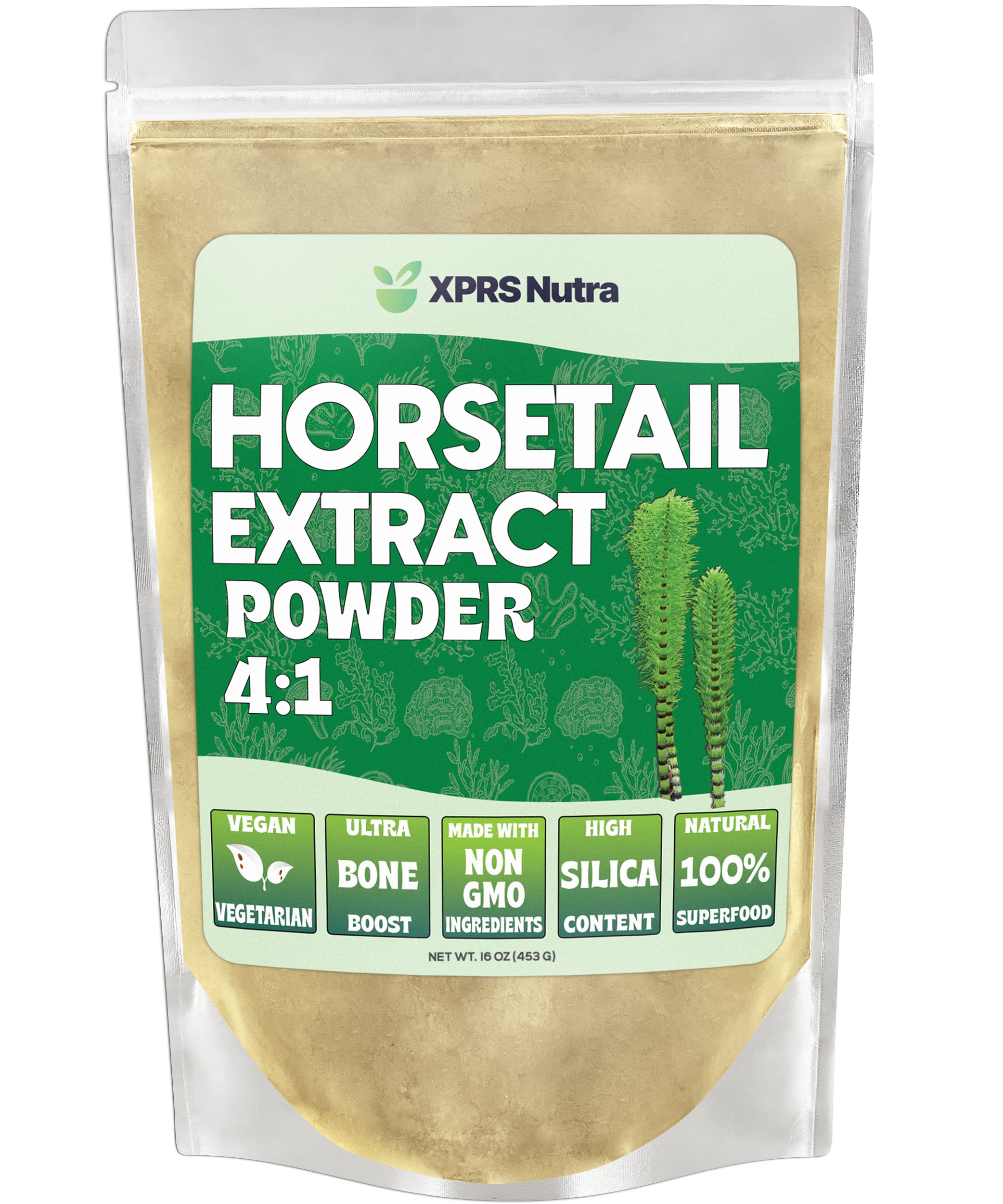 XPRS Nutra Horsetail Extract Powder for Hair, Nails, and Bones - High Potency Horsetail Root Powder - High Silica Content for Maximum Results - Vegan Friendly Horstail Extract (16 oz)