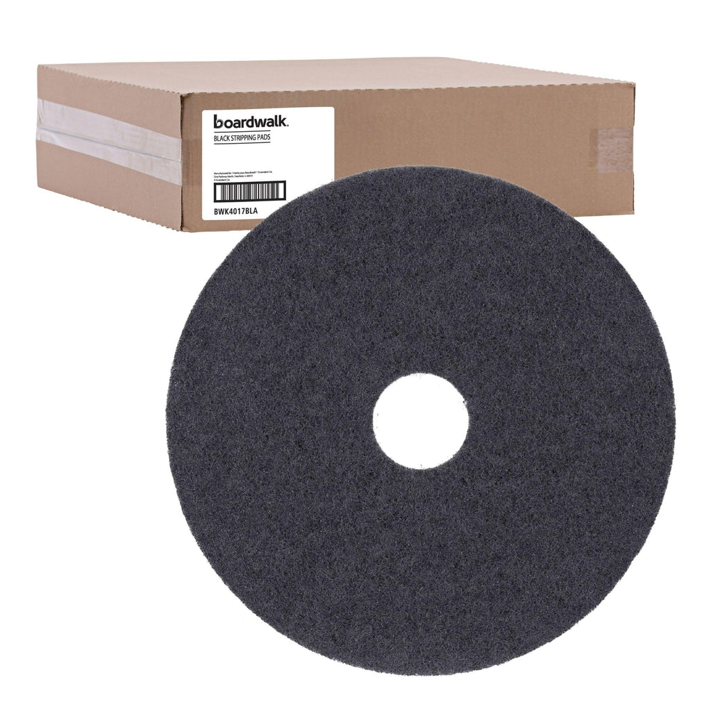 Boardwalk Stripping Floor Pads, 17" Diameter, Black, 5/Carton