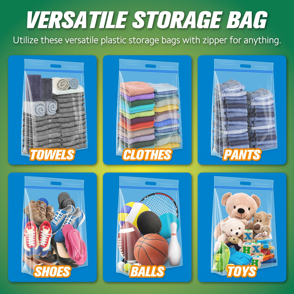 HIBAG 25 Gallon Jumbo Storage Bags, 35” x 24” Resealable Clear Bags with Handle, Extra Large XL Heavy Duty for Clothes Pillow Travel Moving, Pack of 3