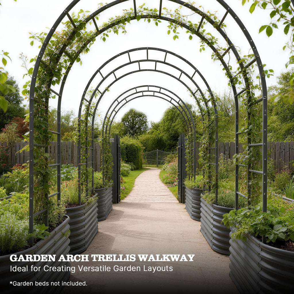 Anleolife 4x6ft Galvanized Garden Arch Trellis, Raised Beds and Vines