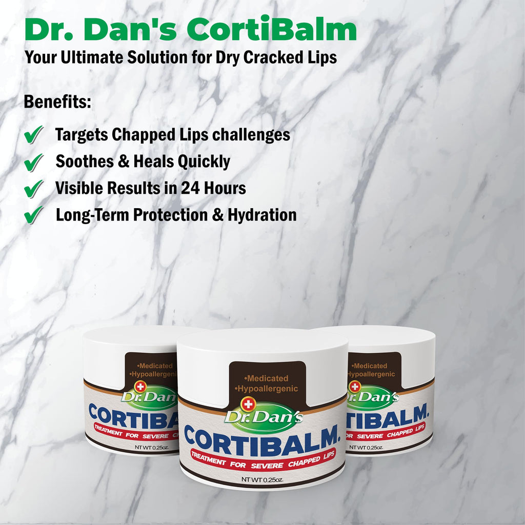 Dr. Dan's Cortibalm Jars-3 Pack- for Dry Cracked Lips - Healing Lip Balm Jar for Severely Chapped Lips - Designed for Men, Women and Children -