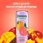 Bloom Nutrition Zero Sugar Energy Drink, Peach Mango, 12oz 12pk