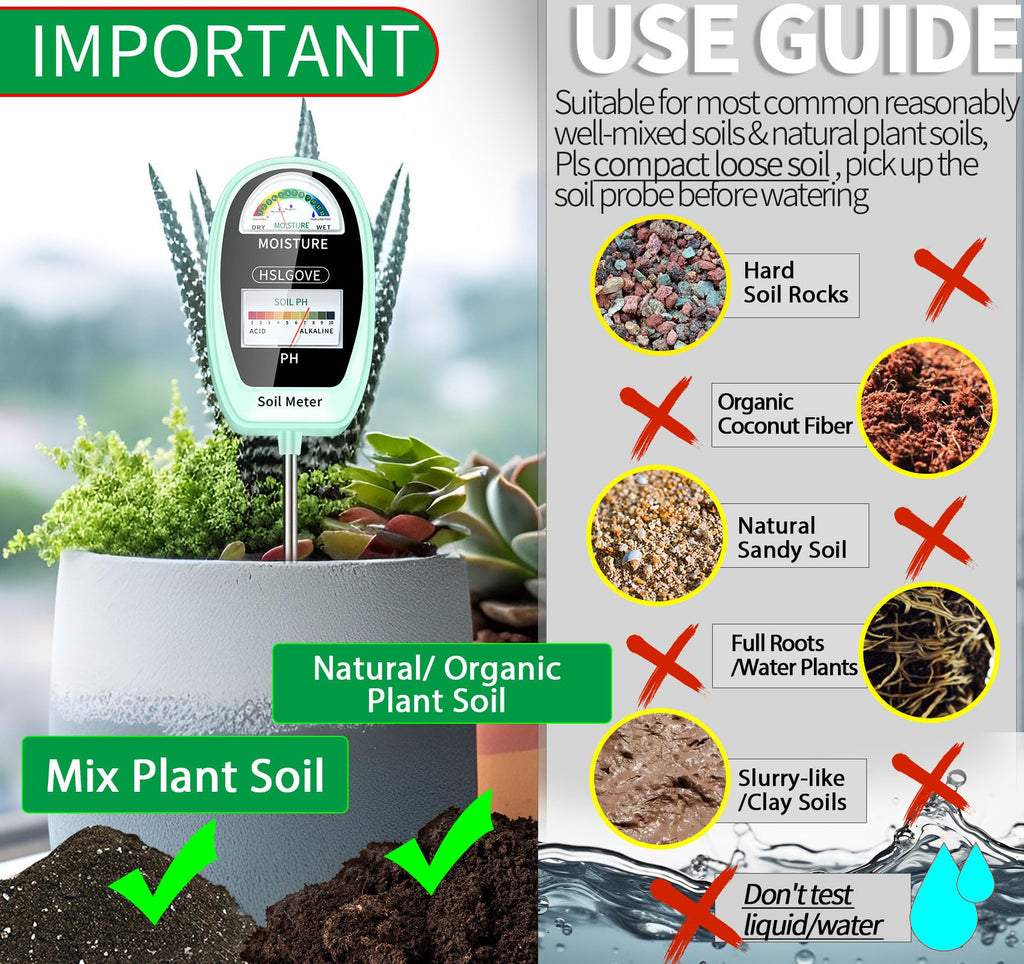HSLGOVE Soil Test Kit, 2-in-1 Soil Moisture Meter/Soil PH Meter, Dual Screen Soil Tester, Soil Moisture Meter for Plants Watering/Gardening for Lawn,Farm Indoor&Outdoor Use-Apple Green