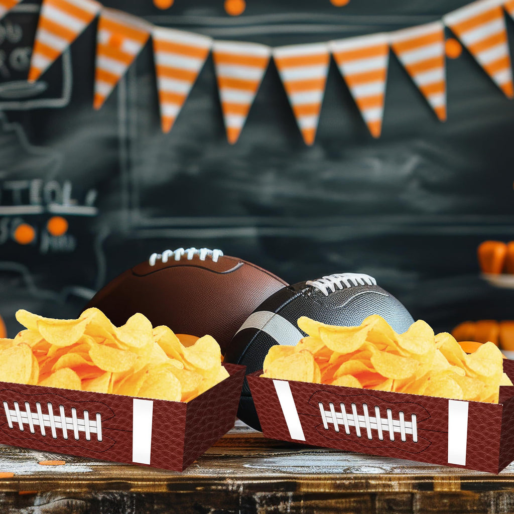 50 Pcs Football Party Decorations, Disposable Food Tray for Super Bowl, Snack Trays, Large Serving Boats for Birthday, Tailgate & Sports Theme Events – 2 Designs