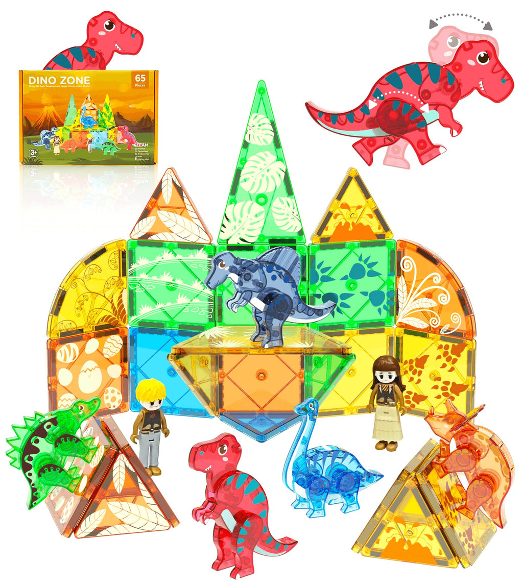 Asago Magnetic Tiles Dinosaurs Magnet Building Blocks Toys for Kids Ages 3-5 4-8 8-12 Creative Animals Educational Stack Tile Construction for Boys Girls Toddlers 5-7 Year Old to STEM Learning