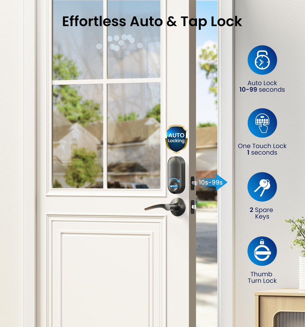 Veise Keyless Entry Door Lock with 2 Lever Handles - Electronic Keypad Deadbolt, Auto Lock, Back Lit & Easy Installation Design, Front Door Handle Sets, Oil Rubbed Bronze