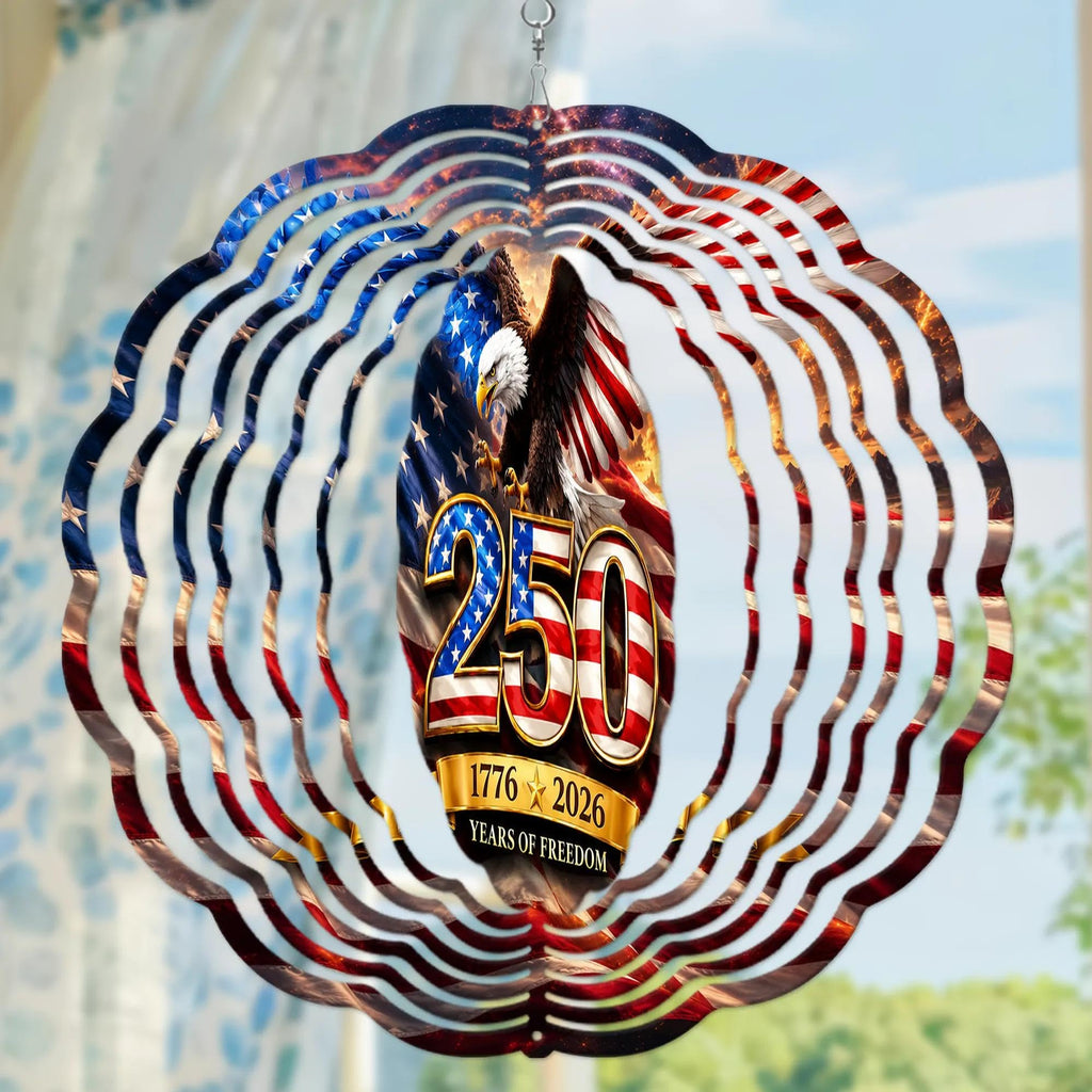 250th Anniversary American Eagle Wind Spinner, Patriotic Wind Spinner Outdoor – Stainless Steel Metal Hanging Spinners 12 in, American Flag 4th of July Patriotic Decor for Garden