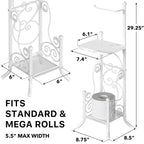 Simple Houseware English Style Bathroom Toilet Tissue Roll Holder Stand with Shelf, Marbled White