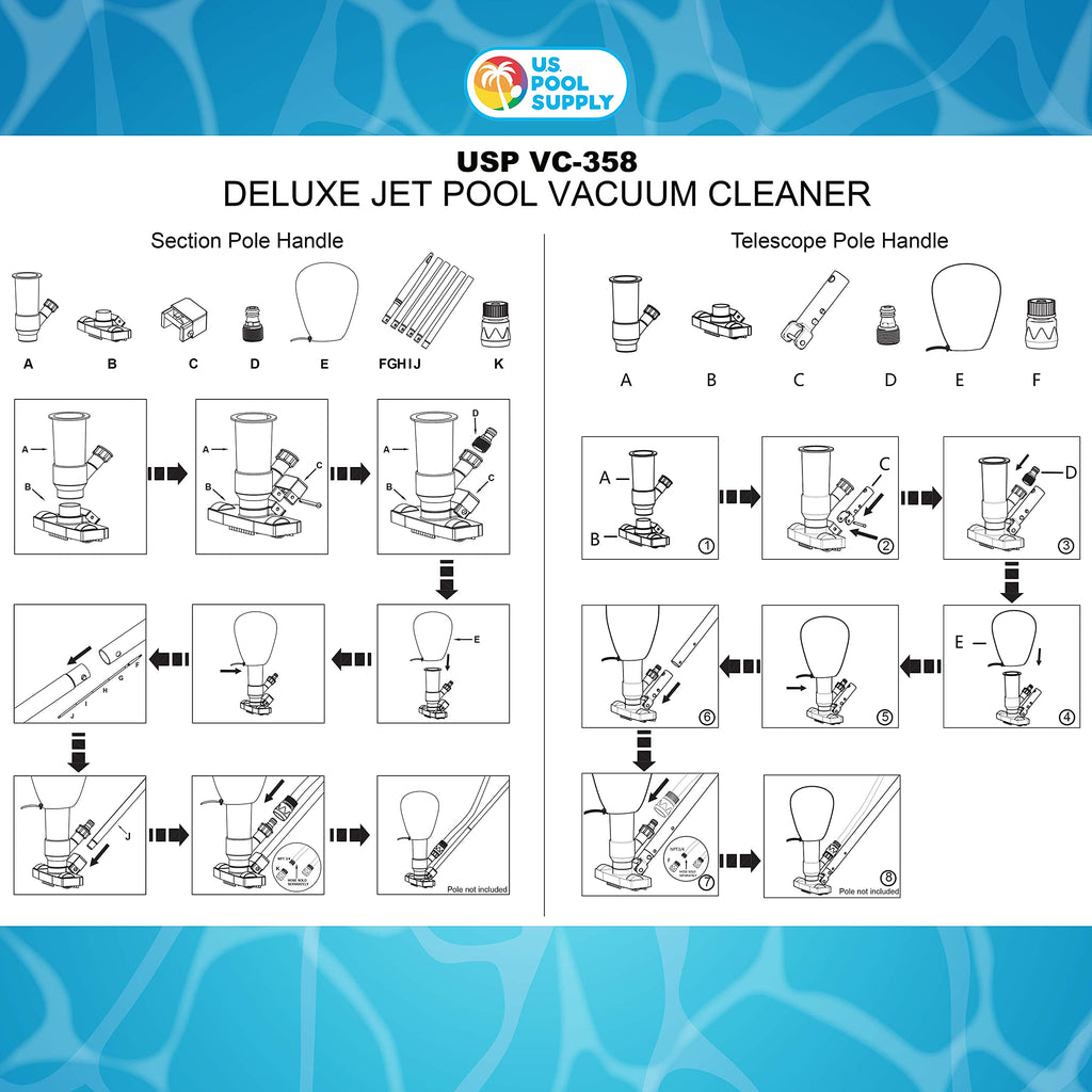 U.S. Pool Supply Above Ground Pool Vacuum Cleaner, Manual Pool Vacuum Cleaner, Spa Cleaner for Hot Tub, Ponds - 5 Section 4ft Pole, Mesh Leaf Bag, Telescopic Pole Attachment - Attaches to Garden Hose