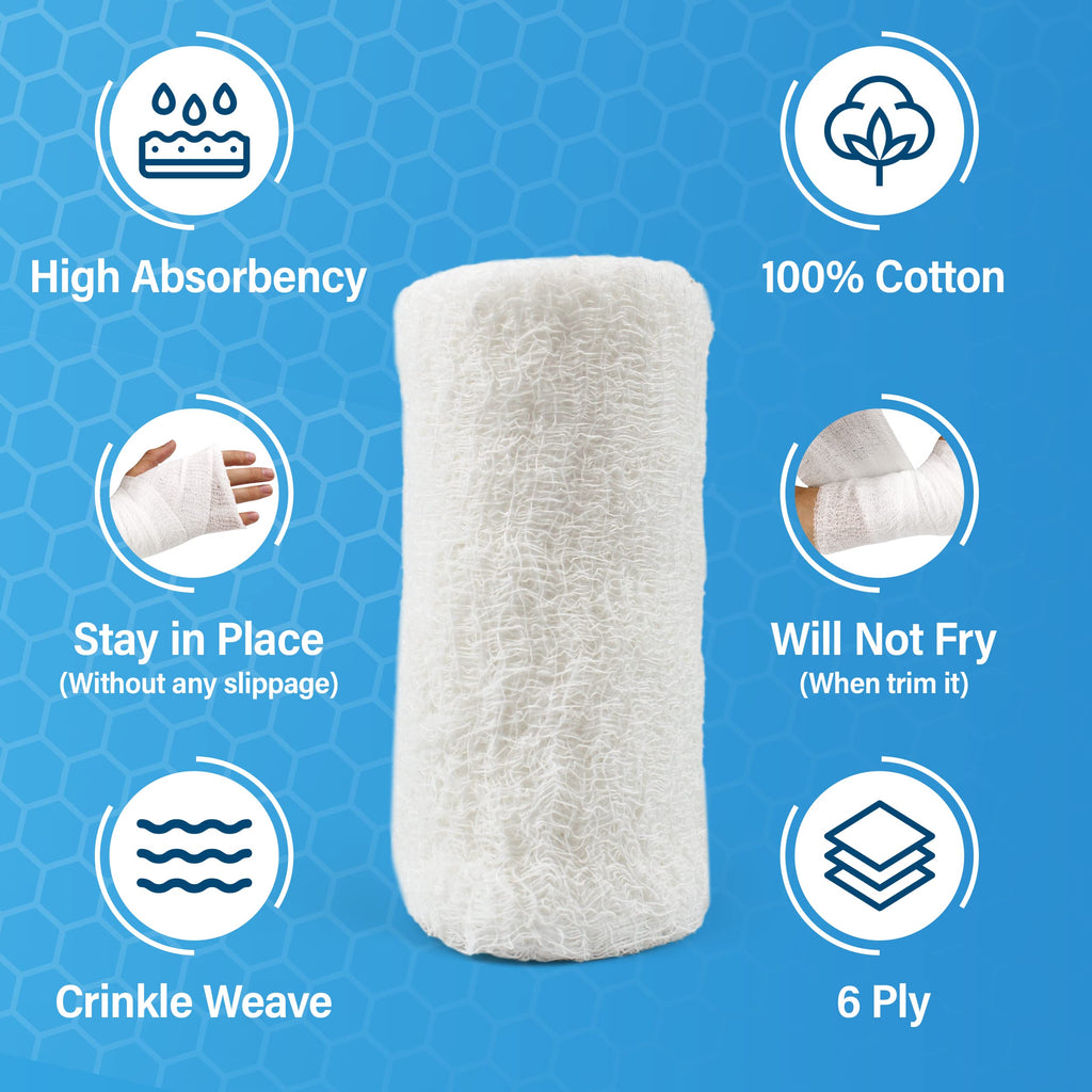 Gauze Rolls-kerlix Cotton Gauze Bandage Rolls -6 ply-STERILE - 4 Inches X 12 feet -Extra Absorbency - Medical Gauze Bandage -6 Rolls - Latex Free -Each roll Individual Wrapped-Hospital Grade Quality