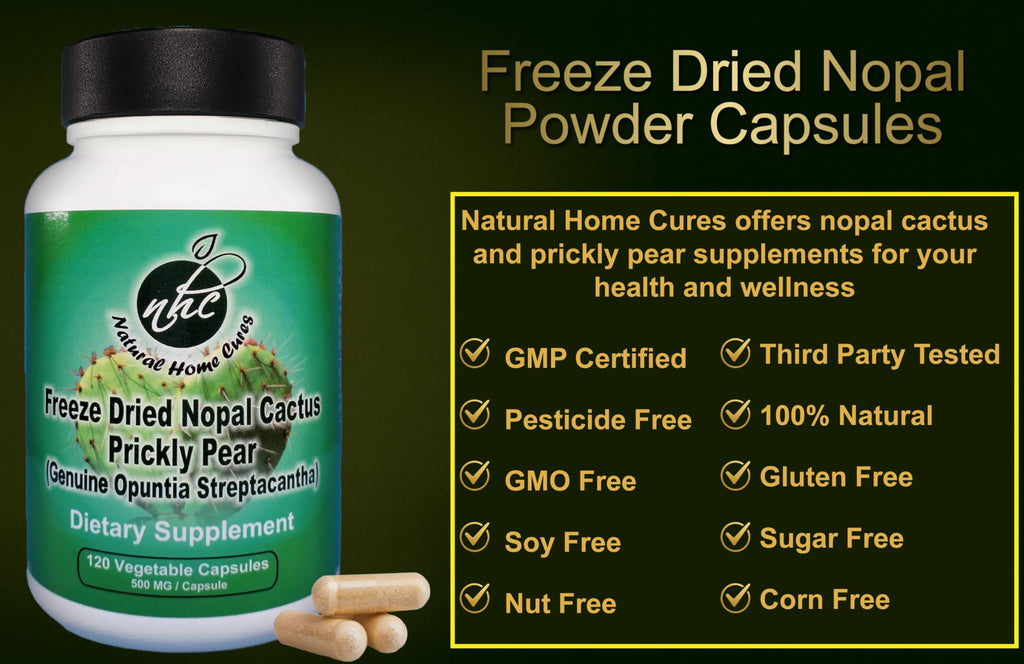Natural Home Cures Nopal Cactus Capsules - Freeze Dried Prickly Pear Extract - Fiber Supplement for Metabolic Health Support - Rich in Betalains & Nitrates - Non-GMO - 120 Veggie Caps (1 Bottle)