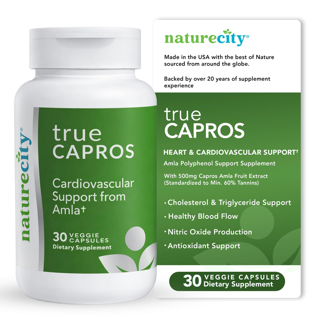 NatureCity True-Capros Amla Fruit Extract Supplement Polyphenol Antioxidant Power Supports Cardiovascular Heart Health (30 Veggie Capsules) Non-GMO Vegan Friendly and Soy Free