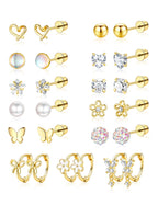 Hypoallergenic Surgical Stainless Steel Earrings for Girls Kids Jewelry - Screw Back Earrings for Sensitive Ears Cute Flower Heart Pearl bow Earrings for Women