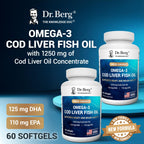 Dr. Berg Omega-3 Cod Liver Fish Oil 60 Softgels – Wild-Caught Icelandic Cod – Omega 3 EPA & DHA – Heart, Brain, Immune & Eye Support* – Lemon Flavor – 4X Lab-Tested – Non-GMO, No Fillers