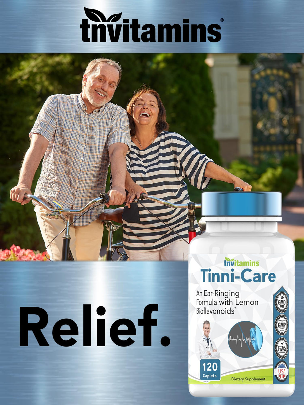 tnvitamins Tinni-Care Lemon Bioflavonoid Supplement an Ear Ringing Relief Formula that May Help with Ringing Over Time | 120 Caplets - Vitamins C, B1, B2, B6 & B12