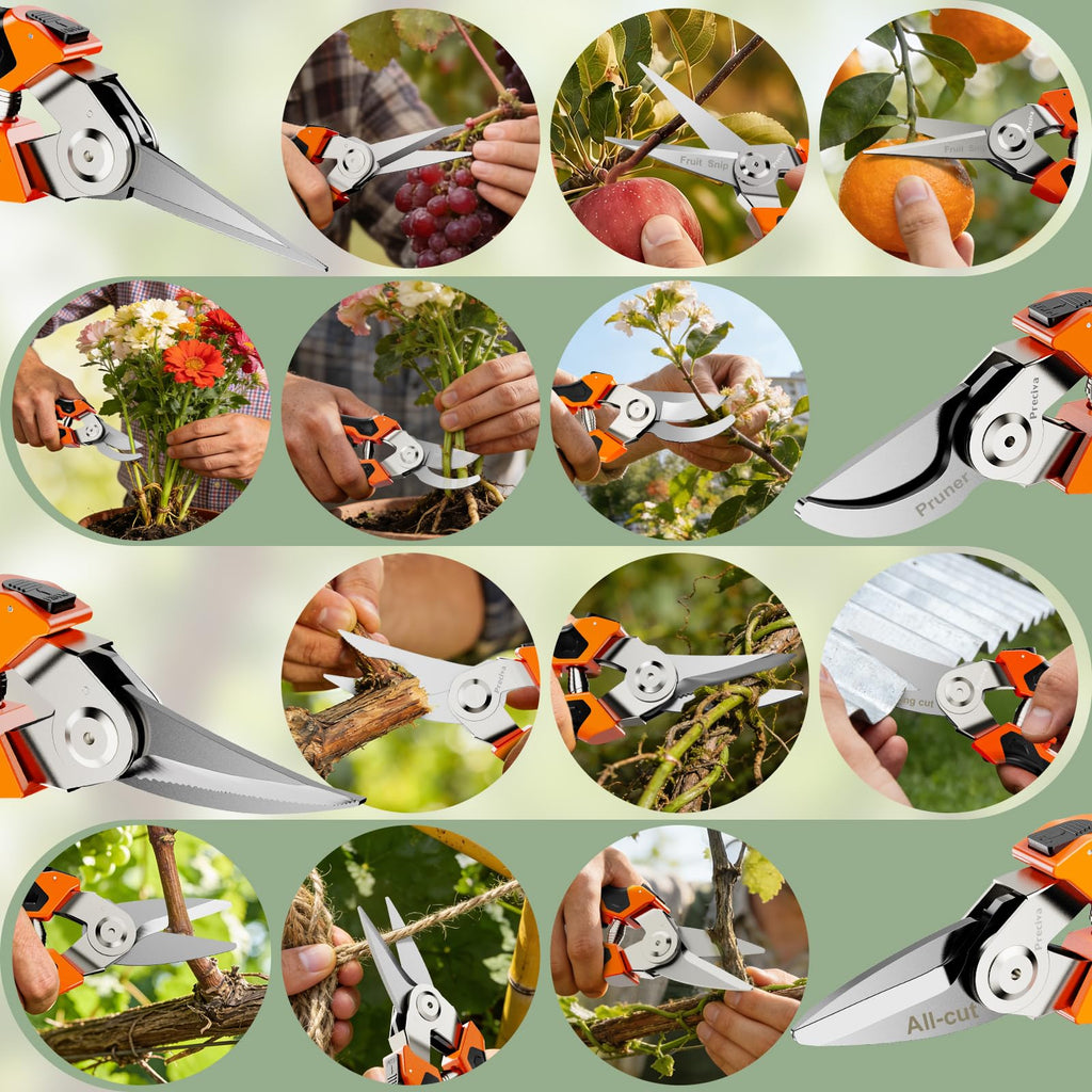 Preciva 4-in-1 Garden Pruning Shears, Gardening Shears with 4 Size Sharp High Carbon Martensitic Stainless Steel Blade, Rustproof, Wear-resistant, Removable, Multi-functional Gardening Tool