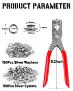 150Pcs 1/2 Inch Grommet Tool Kit, Grommet Kit, Eyelet Kit with Leather Hole Punch Pliers, 150 Metal Eyelets and Grommets for Leather, Shoes, Fabric, Belt (Silver)