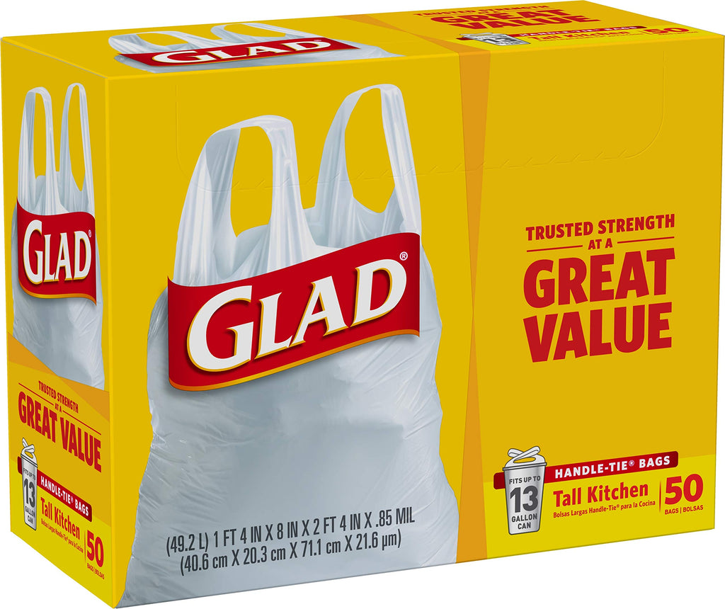 Glad Tall Handle-Tie Kitchen Trash Bags - 13 Gallon - 50 Count - 4 Pack (Packaging May Vary)