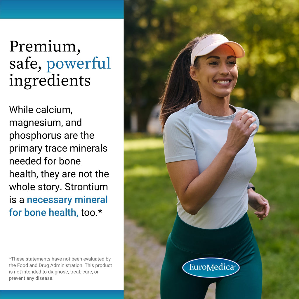 EuroMedica Strontium - Bone Health & Strength Support Supplement - Dietary Supplement with Vegan Capsules - Health Supplement with Strontium Citrate for Superior Absorption - 60 Capsules