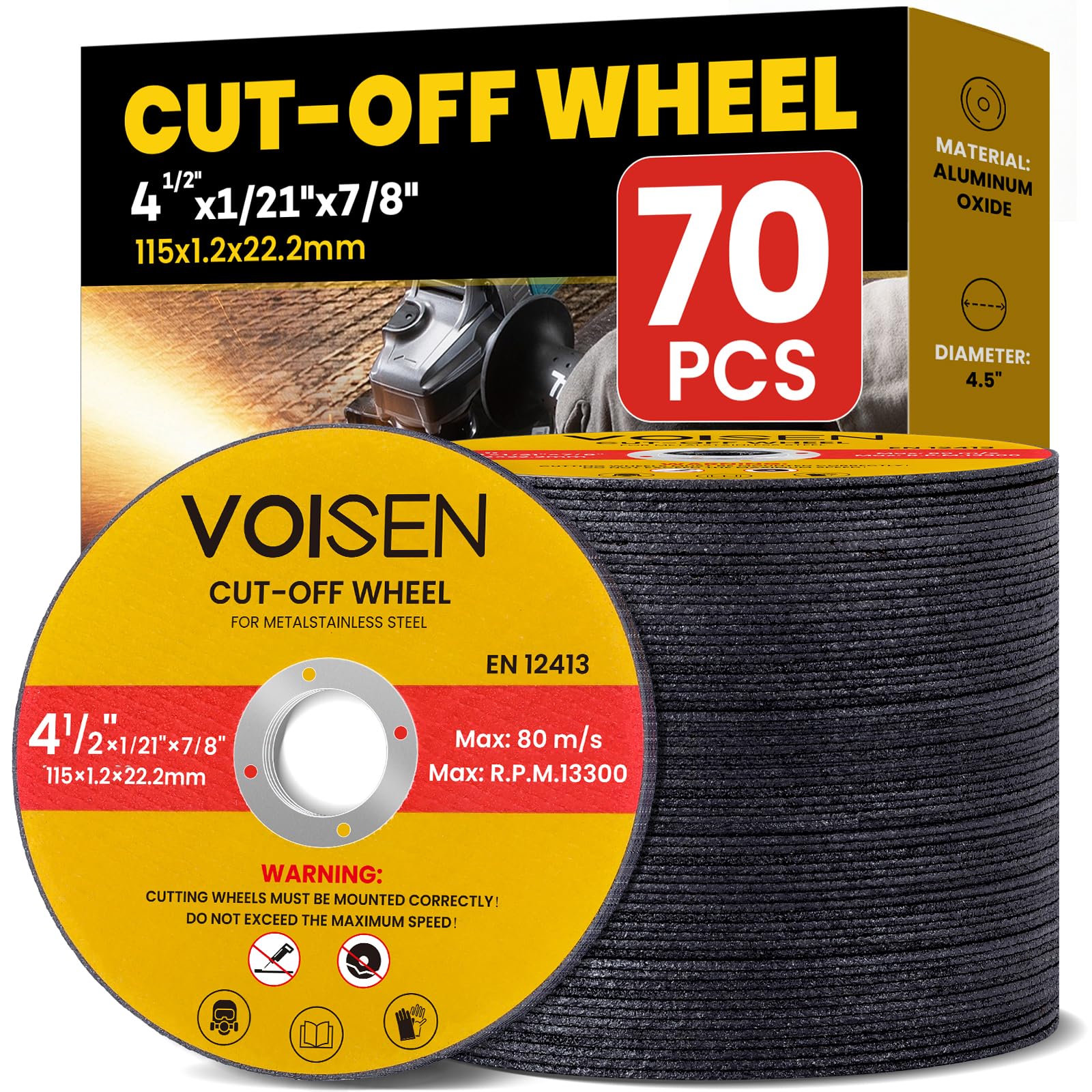 VOISEN 4 1/2 Cut Off Wheel,70 PCS Angle Grinder Cutting Disc 4-1/2" x 1/21" x 7/8" Thin Metal & Stainless Steel Cutting Wheel,Grinder Blades Professional Fast Cutting Disc