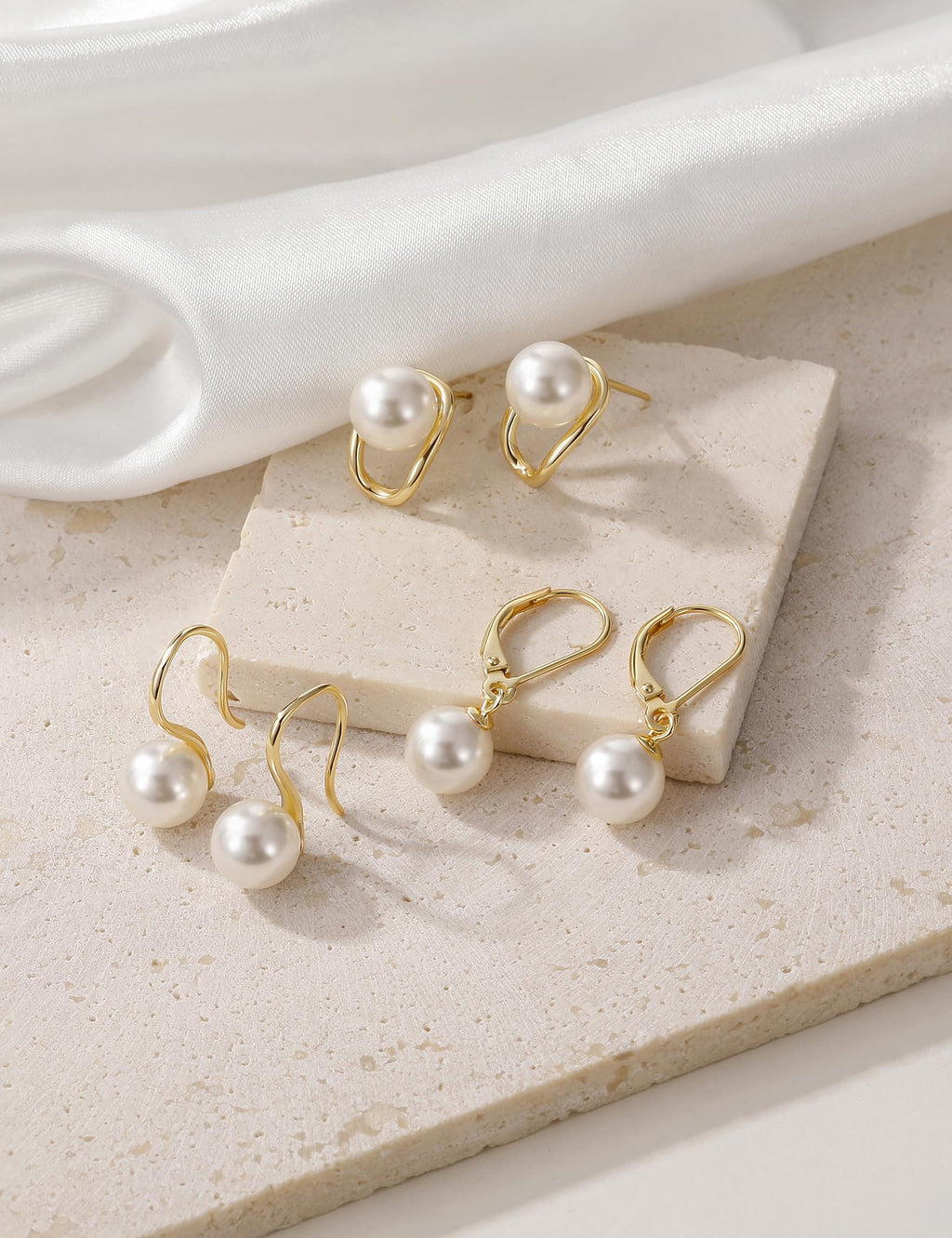 Mameloly Pearl Earrings for Women 14K Gold Plated Sterling Silver 925