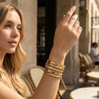Camhanno Gold Bangle Bracelets for Women Trendy Waterproof - 18K Gold Plated Stackable Bamboo Style Stainless Steel Bracelets Non Tarnish Fashion Jewelry Gifts for Women