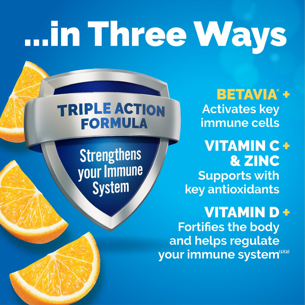 Emergen-C Immune+ Triple Action Immune Support Powder, BetaVia (R), 1000mg Vitamin C, B Vitamins, Vitamin D and Antioxidants, Super Orange – 30 Count