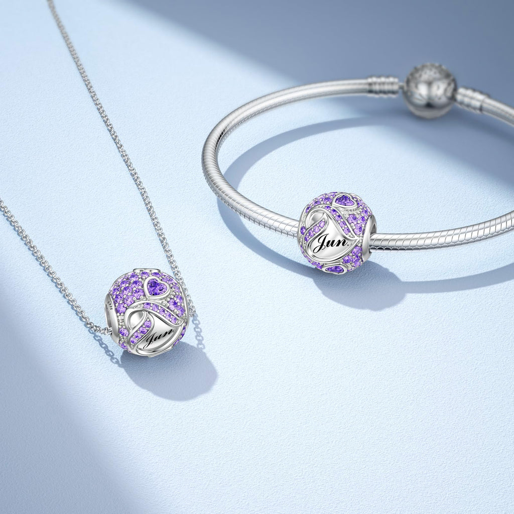 JIAYIQI June Alexandrite Birthstone Heart Charm for Pandora Charms Bracelet