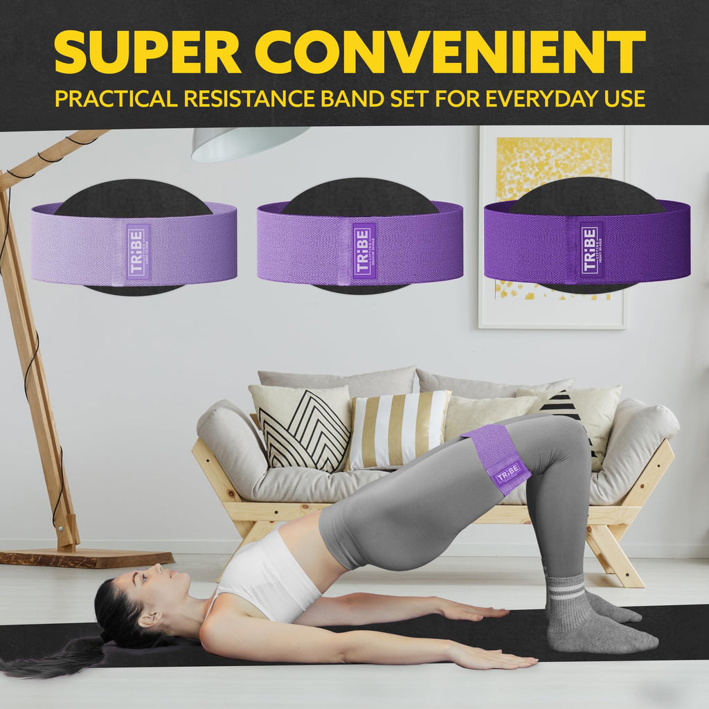 Tribe Lifting Fabric Resistance Bands for Exercise - Hip Bands for Working Out Legs, Glutes, Knees and Thighs for Men and Women - Cloth Circle Booty Bands for Physical Therapy (Purple)