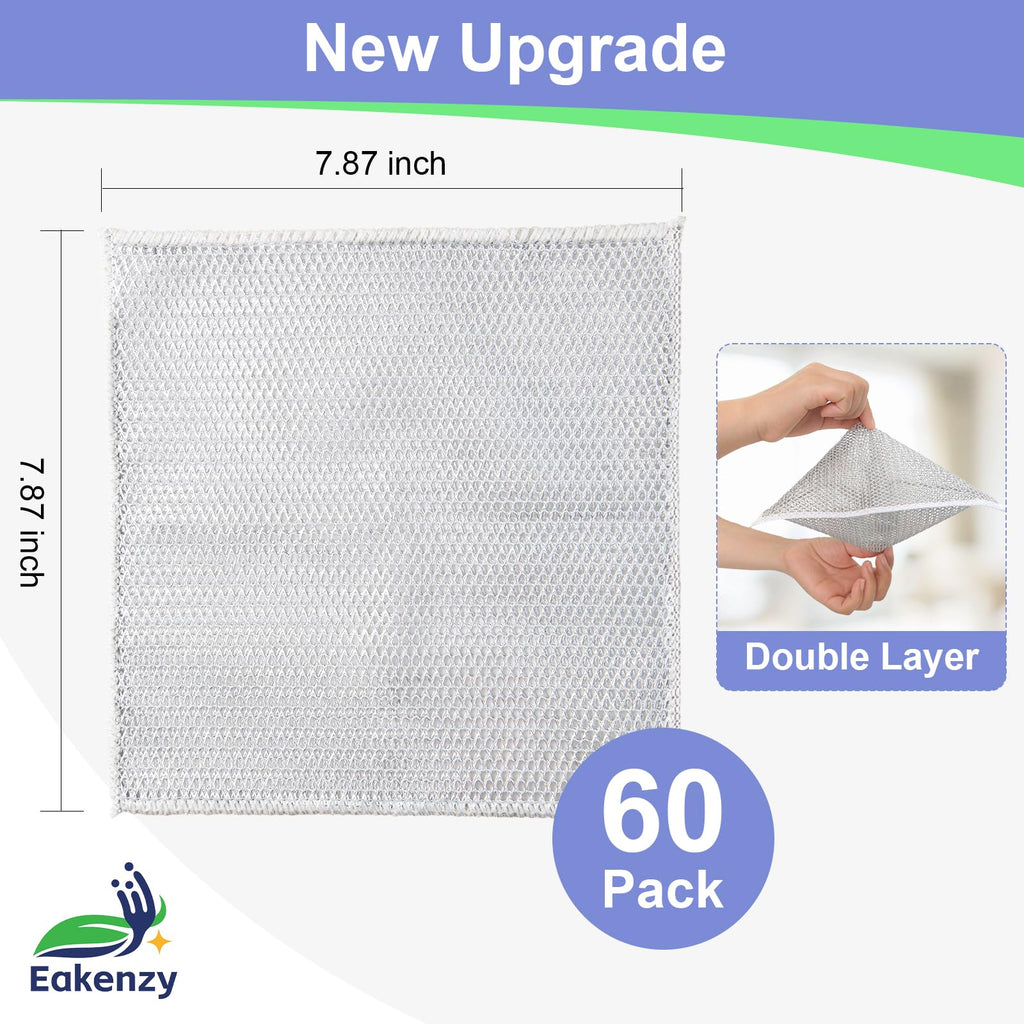 Eakenzy Non Scratch Wire Dishcloth, Multipurpose Wire Dishwashing Rag for Wet and Dry, Steel Cloth for Washing Dishes, Rust Removal Cleaning Cloth Kitchen, No Odor, Double Layer, 60 Pack
