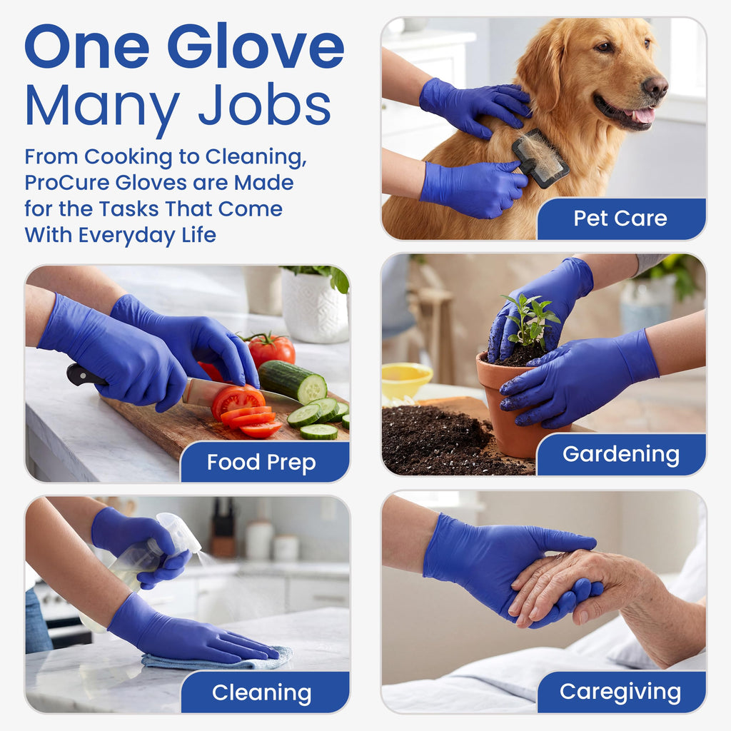 ProCure Disposable Nitrile Exam Gloves 200 Count - Latex Free, Powder Free, Food Safe, Textured Fingertips, for Medical & Food Prep