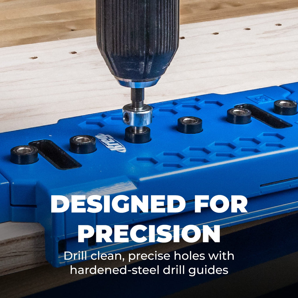 Kreg Shelf Pin Jig 1/4 Inch - Cabinet Shelf Hole Drilling Guide - Edge Aligned Precision Jig - Adjustable Shelf Pin Tool - KMA3225