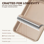 HONGBAKE 2 Pack 11 x 9 Inch Toaster Oven Pans and Trays, Small Baking Sheet Set for Cooking, Non-Stick Cookie Sheets, Heavy-Duty 0.8mm Thick, Easy to Clean, 1.26 Inch Deep, Gold