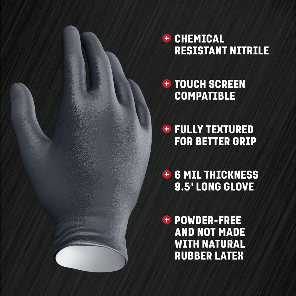 Venom Steel - VEN6144N Nitrile Gloves, Rip Resistant Disposable Latex Free Black Gloves, 2 Layer Gloves, 6 mil Thick, X-Large (Pack of 100)