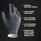 Venom Steel - VEN6144N Nitrile Gloves, Rip Resistant Disposable Latex Free Black Gloves, 2 Layer Gloves, 6 mil Thick, X-Large (Pack of 100)