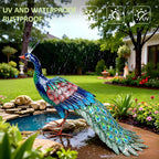 Kircust Outdoor Metal Peacock Statue, 24" L
