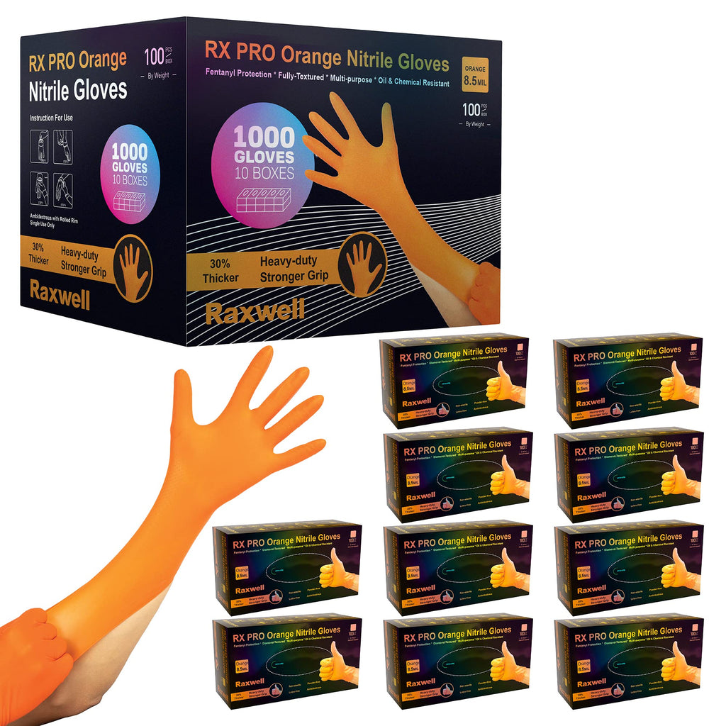 Raxwell Powder-Free Nitrile Gloves - Diamond-Textured Work Gloves - Touchscreen-Compatible Disposable Glove - Small, Orange, Pack of 1000