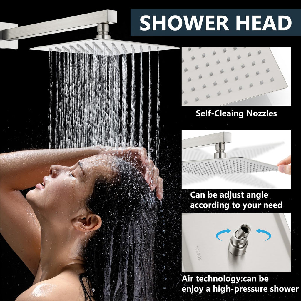 Aolemi Shower Faucet Set Rain Shower System with Handheld Spray Bathroom Shower Combo Rough-in Valve and Shower Trim Kit Included Brushed Nickel 16 Inch Wall Mount Shower Head