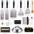 ROMANTICIST 29PCS Griddle Accessories Set - Flat Top Teppanyaki Spatula Set with Scraper, Basting Cover for Camp Chef- Home Cooking Griddle and Outdoor BBQ Gifts for Christmas