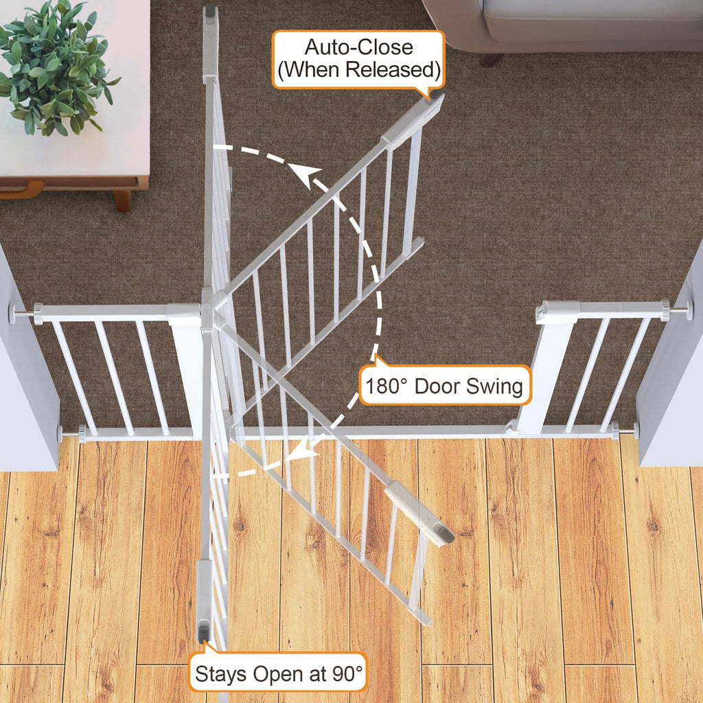 Cumbor 43.5" Auto Close Safety Baby Gate, Extra Tall and Wide Child Gate, Easy Walk Thru Durability Dog Gate for The House, Stairs, Doorways. Includes 4 Wall Cups, 2.75-Inch and 8.25-Inch Extension, W