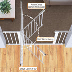Cumbor 43.5" Auto Close Safety Baby Gate, Extra Tall and Wide Child Gate, Easy Walk Thru Durability Dog Gate for The House, Stairs, Doorways. Includes 4 Wall Cups, 2.75-Inch and 8.25-Inch Extension, W