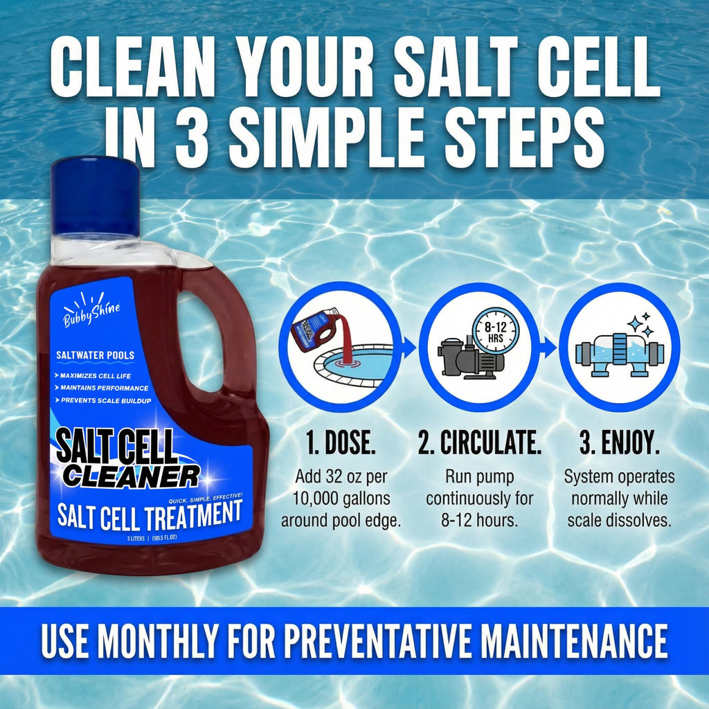 Salt Cell Cleaner for Pool - 3 L (101.5 fl oz) - Pool Salt Cell Cleaner Solution for Saltwater Pools, Helps Reduce Scale Buildup & Support Generator Performance (SWG) - BubbyShine