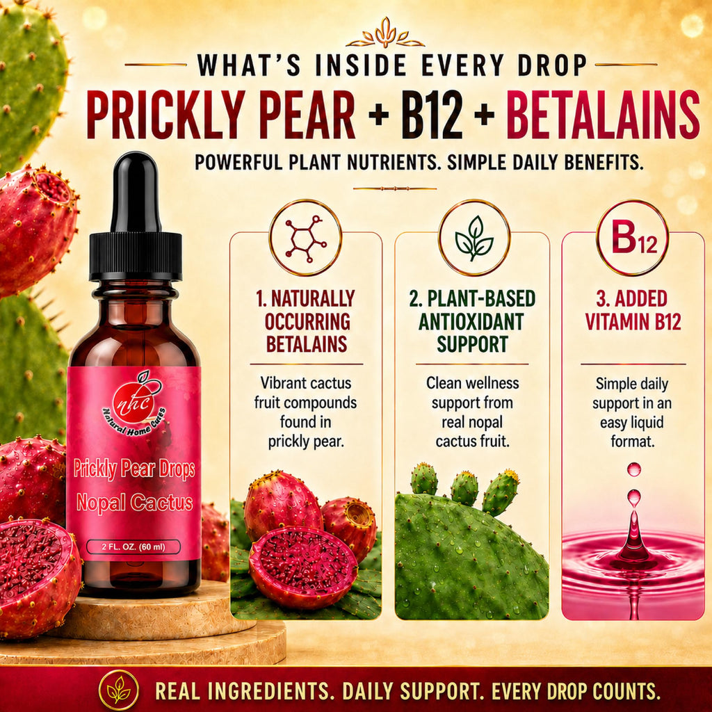 Natural Home Cures Prickly Pear Drops with Vitamin B12, Nopal Cactus Fruit Concentrate, Liquid Supplement with Betalains & Plant Nutrients, 2 Bottles, 120 Total Servings, 2 Fl Oz Each (2)